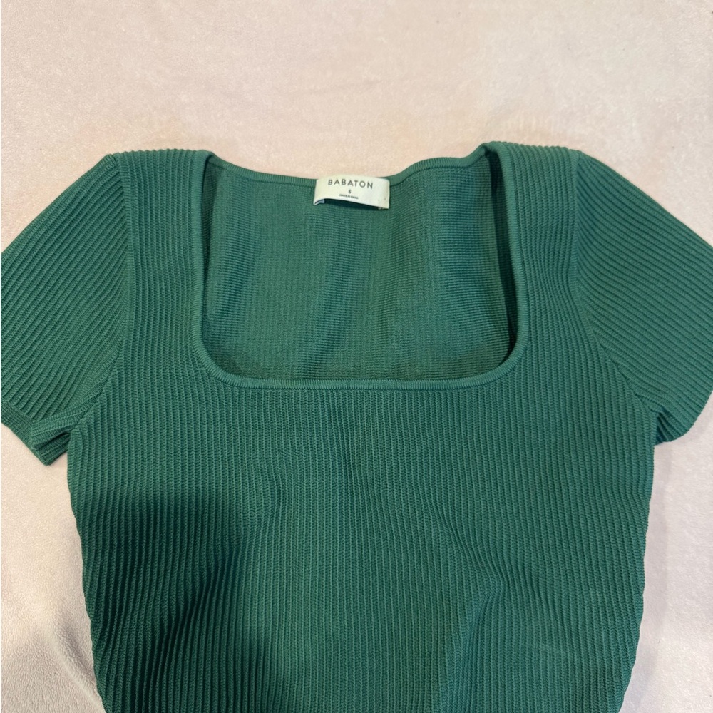 Babaton Forest Green Ribbed Short Sleeve Top